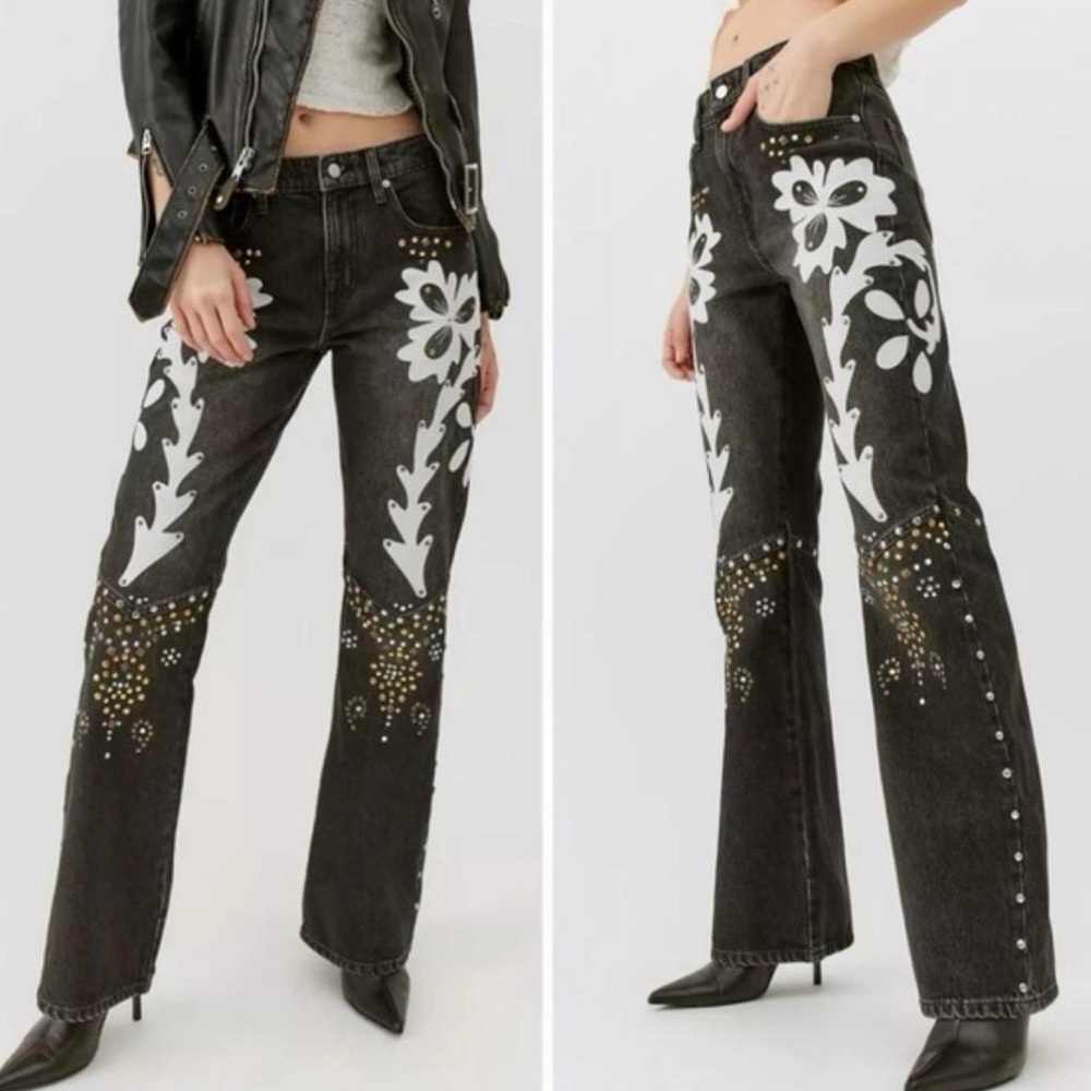 BDG Black and White Embellished Flare Jeans